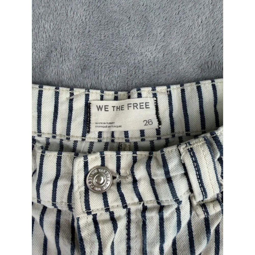 Free People We The Free Railroad Striped Denim High Rise Mini Shorts 26 Coastal